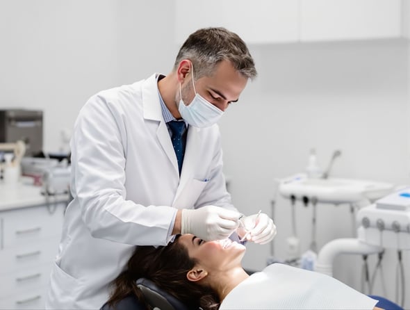 friendly dentist checks patient